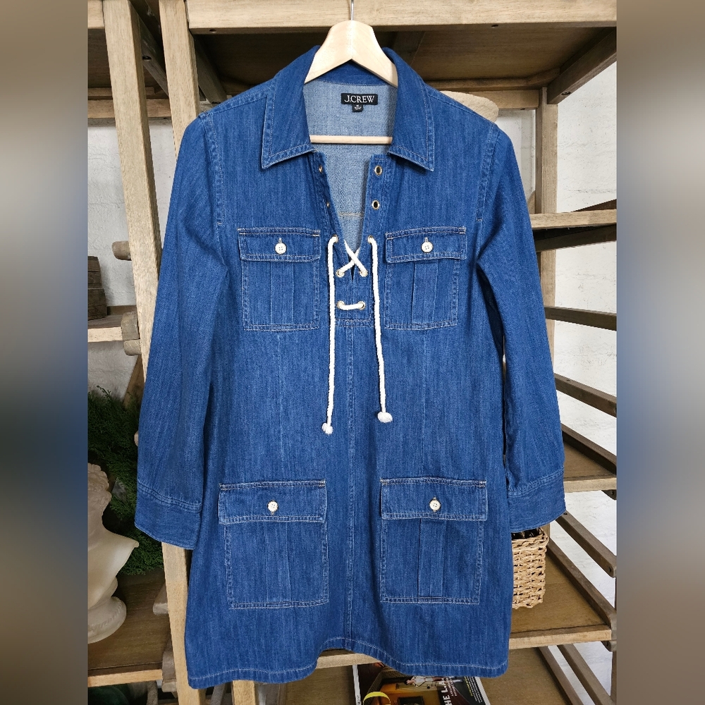 J.Crew Harbor Denim Lace-Up Mini Dress Indigo Wash | Size M